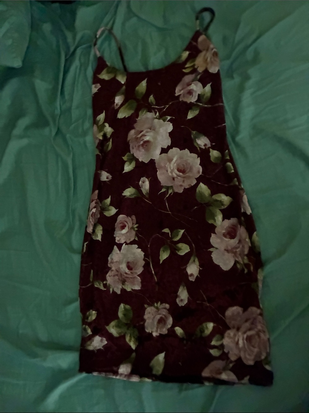 Velvet Bodycon Dress in Wine Burgundy with Rose Print